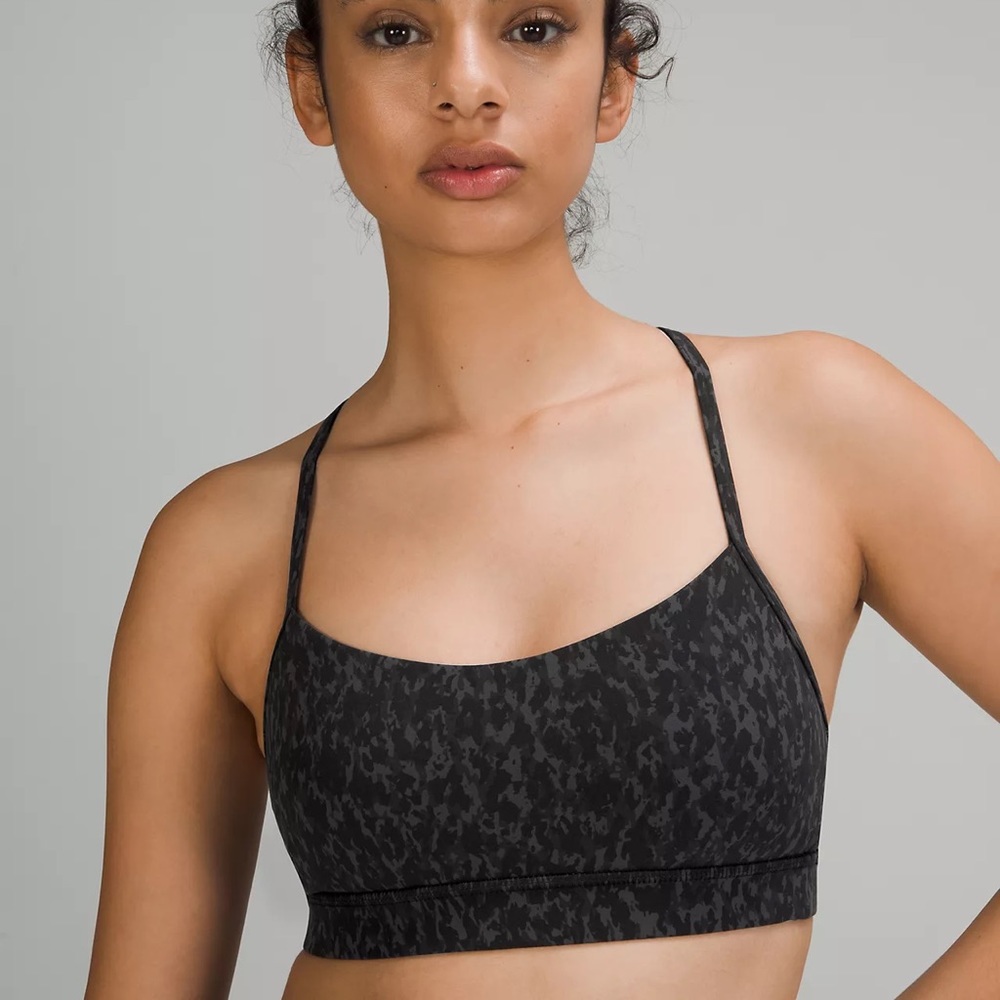 NWT Lululemon Flow Y Nulu Bra Leopard Camel Deep Coal Multi - Size 8